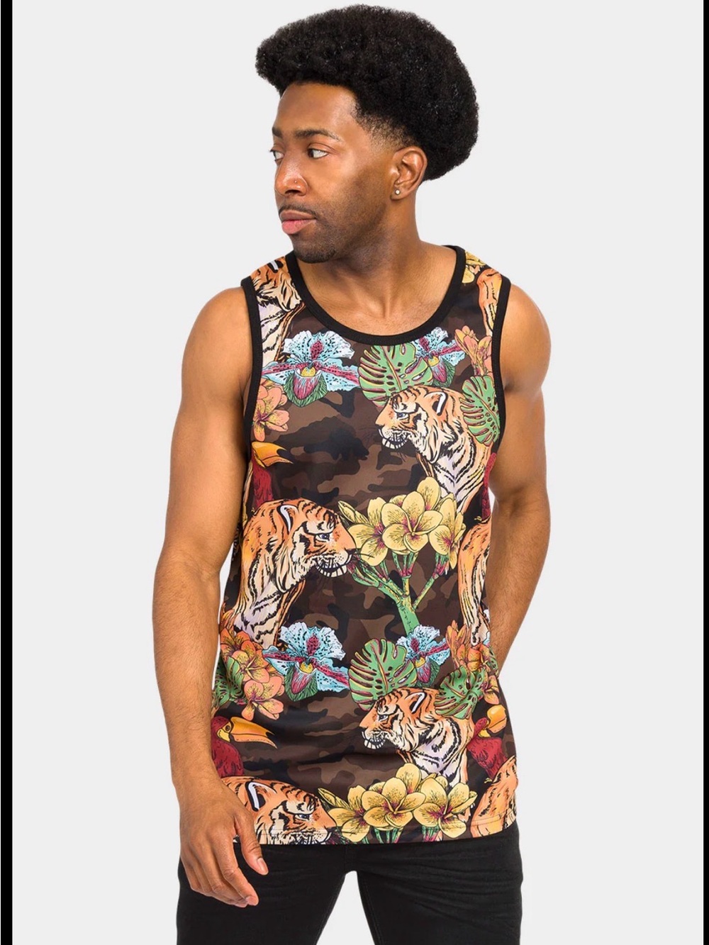 Victorious Men’s Tiger & Tropical Camo Tank Top - 2XL